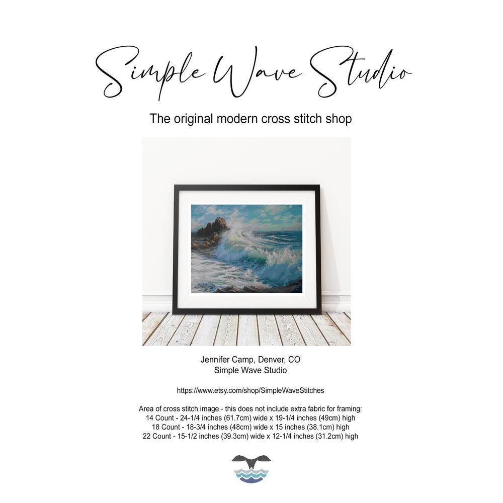 Crashing Waves Beach Sea Ocean Landscape Counted Cross Stitch Pattern‎
